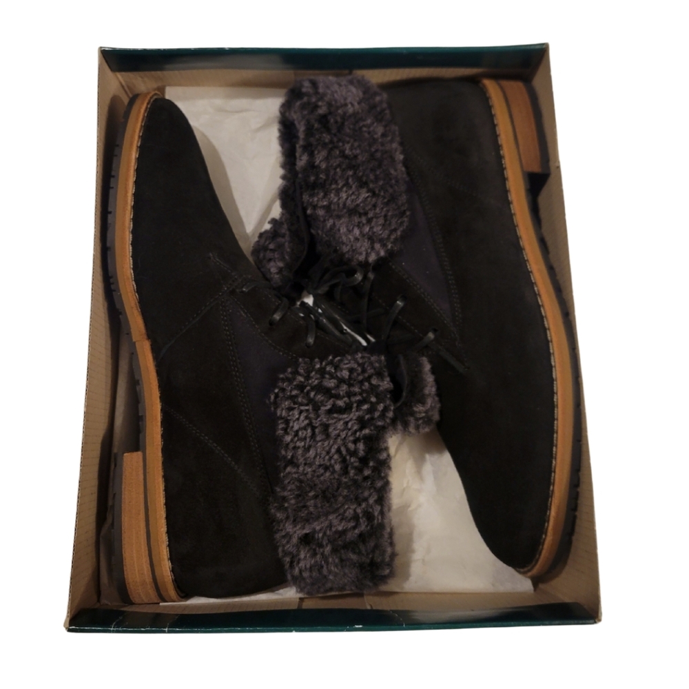 Paul Green Black Suede Lace-Up Ankle Boots with Gray Shearling Cuff - Picture 10 of 13